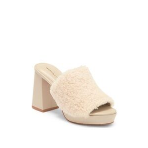 INTENTIONALLY BLANK Cream Tian Faux Shearling Slide Sandals Womens Size 10